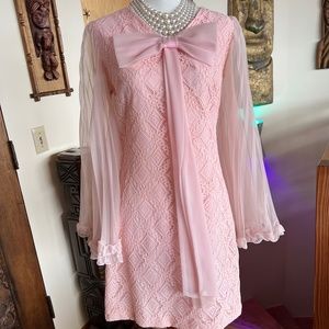 Vintage Mid-Mod 1960’s Silky Lace Dress w/Accordion Sleeves